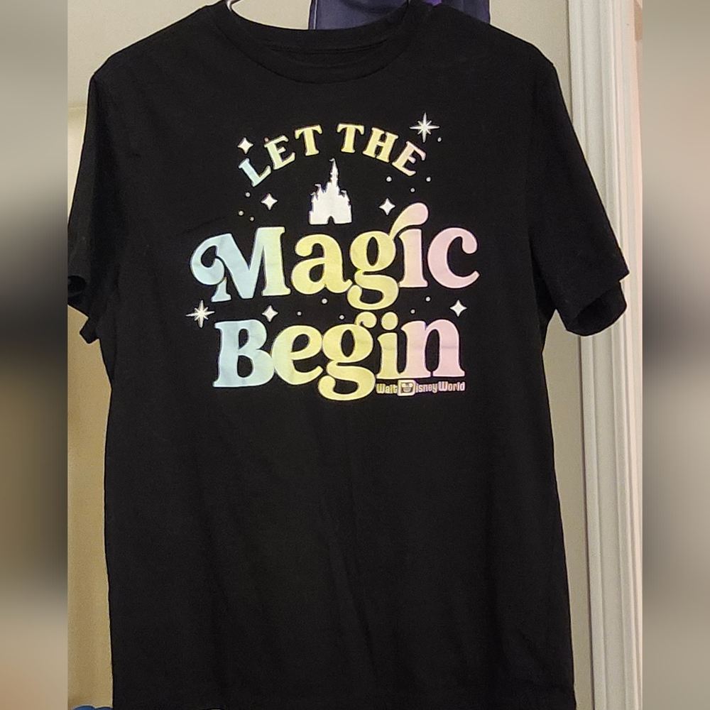 Disney Black Tee "Let the Magic Begin" Pastel Logo